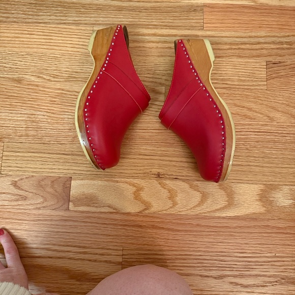 Red Leather Mules with Studded Detail - Picture 5 of 6